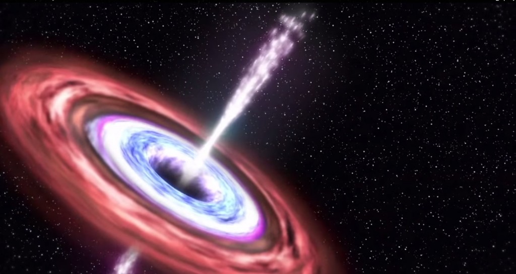 NASA illustration: accretion disk around a black hole powering a particle jet