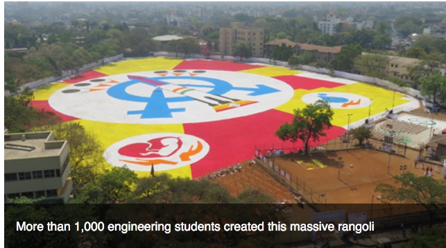 More than 1,000 engineering students created this massive rangoli