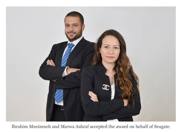 Ibrahim Mneimneh and Marwa Ashraf accepted the award on behalf of Seagate