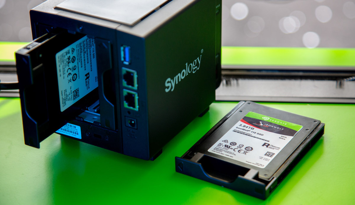 Seagate IronWolf 110 SSD and Synology NAS closeup
