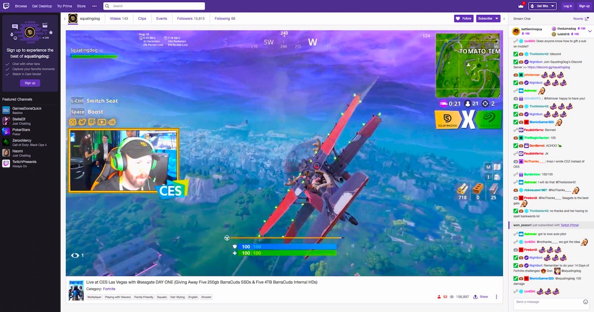 squatingdog Fortnite Twitch streaming Live from Seagate Experience Zone at CES 2019