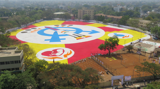 More than 1,000 engineering students created this massive rangoli
