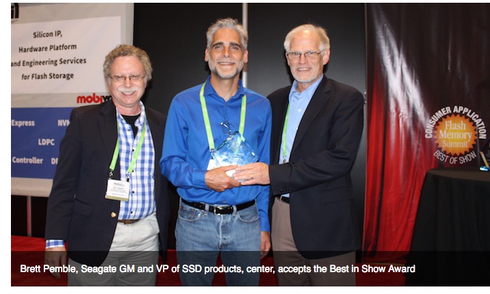 Brett Pemble, Seagate GM and VP of SSD products, center, accepts the Best in Show Award